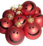 Set of 9 Red Smiley Face Glass Ball Christmas Ornaments 1.25 #93820