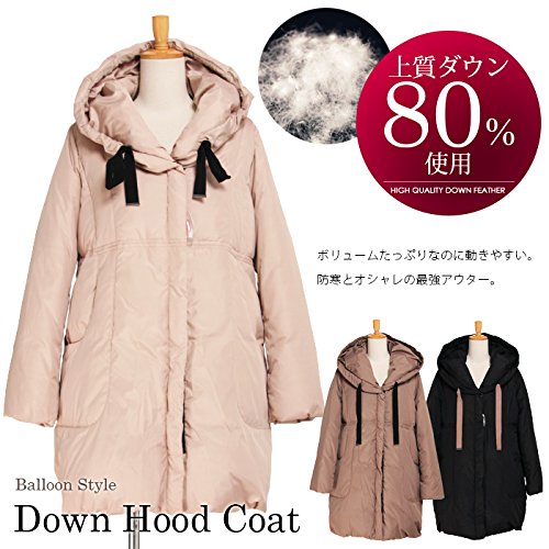 【黒　Ｌ】【上質ダウン８０％!!!】とっても軽い♪BIGカラーリアルダウンフードコート【全3色★アウター】◆