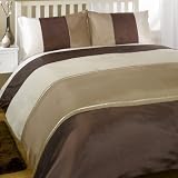 Madison Chocolate Gold Cream Faux Silk King Size Duvet Quilt Cover Bedding Set