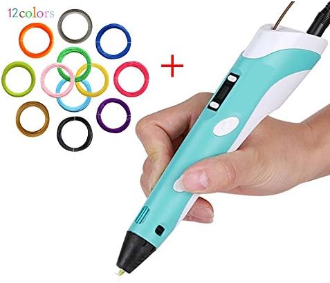 Ipeson 3d Printing Pen Stereoscopic Drawing Pen for 3d Drawing Pen with LCD Screen + Pack 394 Linear Feet, 12pcs color PLA 3d Filament,32.8ft/color (Blue+12pcs PLA)