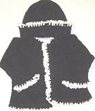 Ck31, Knitted on Hand Knitting Machine Navy Chenille Finished By Hand Crochet with Baby Pink Chenille Ruffle Cardigan Hat Set