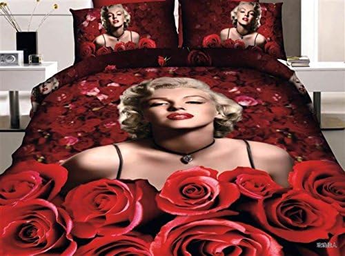 Cooperation Home Textiles, Beautiful Marilyn Monroe Red Rose Background, Duvet Cover Bedspread and Pillow Case, Queen Size, 4pc