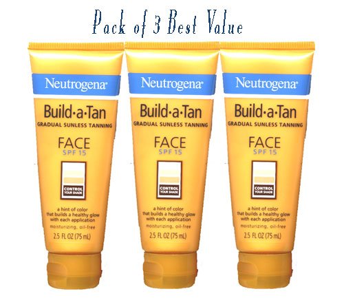Neutrogena Build A Tan Gradual Sunless Tanning For Face SPF 15 2.5 Fl oz Pack of 3