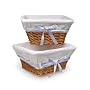 Badger Basket Honey Wicker Nursery Basket with White Waffle Liner and 4 Ribbons Set of Two