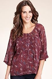Indigo Collection Feather Print Pintuck Top with Camisole