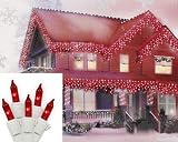 Set of 100 Red Mini Icicle Christmas Lights - White Wire