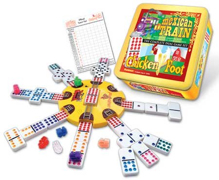 Mexican Train and Chickenfoot Dominoes - The Complete Dual Game Set in a Tin