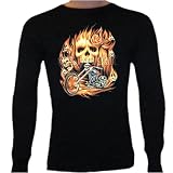 Buy Biker with Skull in Flames Thermal Shirt by Emo