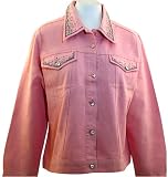 Christine Alexander Pink Colored Denim and Spandex Jacket Accented with Swarovski Crystals around Collar and Pockets with Swarovski Crystal Buttons - Crystal Sprinkles