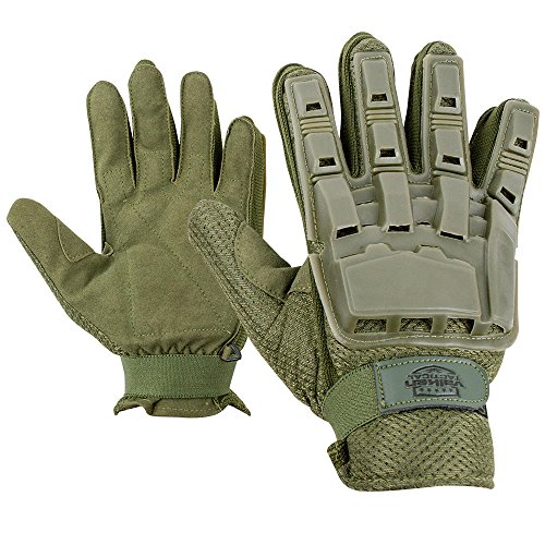 Valken V-TAC Full Finger Plastic Back Airsoft Gloves, Olive, Medium