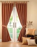 Cinnamon Brown with Beaded Tassels Tab Top - Faux Silk Dupion Curtains - 58 x 54