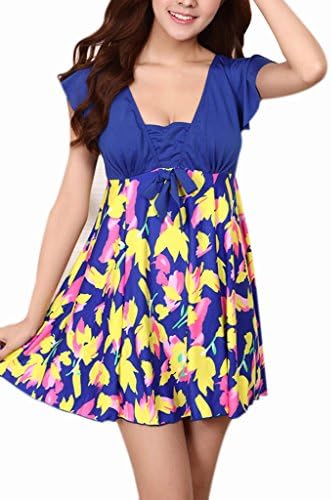 Z-SHOW Women's Increase the short-sleeved piece swimsuit boxer(Blue,XL)