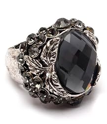 Gothic Rockabilly Chunky Black Crystal Stone Fashion Ring