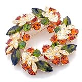 Topaz Peridot Golden Wreath Austrian Crystal Pin Brooch