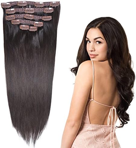 14"-16"Remy Human Hair Clip in Extensions for Women Thick to Ends Dark Brown(#2) 6Pieces 70grams/2.45oz