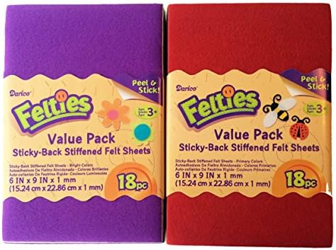 Sticky Back Felt Sheets 6 X 9 Inch Bundle of 2: 18 Pieces Bright Colors and 18 Pieces Primary Colors