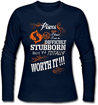 Xuely Women's Funny Zodiac Pisces Pattern Worth It Long Sleeve T-shirt XL Navy Blue