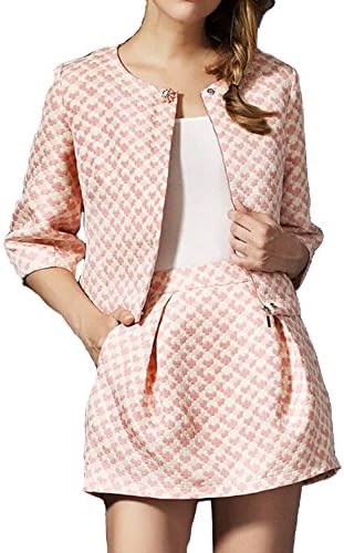 Shanmou Women's Fashion Lattices Shirt Skirts Leisure Suit(Pink,S)