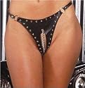 Boom Boom Babes Sexy One Size Romantic Boxed Womens Leather Cut Out Thong with Chain and stud trim