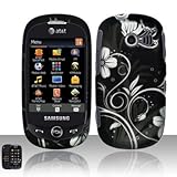 Black Buttefly Silver Flower Vine Rubberized Snap on Hard Shell Cover Prote ....