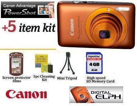 Canon PowerShot SD1400 IS Digital ELPH Camera (Orange) 14.1MP With The Complimentary Accessory Kit Includes 4GB High Speed SD Memory Card, LCD Screen Protectors + Flexible Mini tripod + More