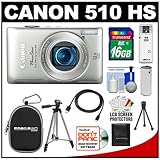Canon PowerShot 510 HS Digital Elph Camera (Silver) with 16GB Card + Batter ....