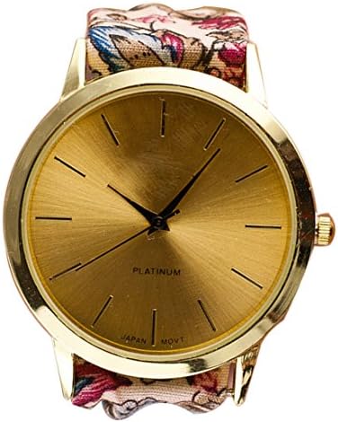 DDLBiz Womens Casual Glorious Golden Flower Allover Cloth Band Wrist Watch(Color A)