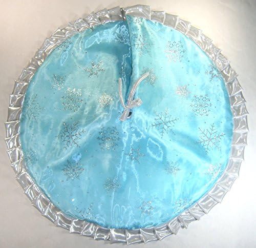 Christmas Tapered / Tabletop Tree Skirt, 30" Light Teal Blue with Silver Metallic Snowflakes