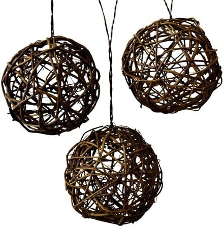 Twig Rattan Ball Set - Brown w/ White LED Lights - (4) 6" Spheres