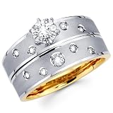 14k Two-Tone White and Yellow Gold Women's Engagement Ring Wedding Band Bridal Wedding Set (0.31 ctw,. GH Color, SI Clarity)