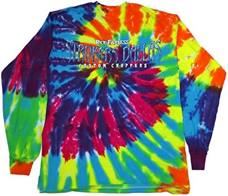 Strokers Dallas Skull Wings Rainbow Tie Dye Long Sleeve Tee Shirt (X-Large)