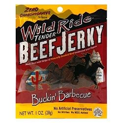 Wild Ride Zero Carb Beef Jerky, Buckin' Barbecue, 1-Ounce Bags (Pack of 12)