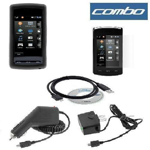 Durable Silicone Skin Soft Black Case + Rapid Car Charger + Home Travel Charger + USB Data Cable + Lcd Screen Protector for Lg Cu920 Cu915 Vu Cingular At&t Cell Phone