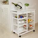 Meuble rangement cuisine roulant en bois, desserte &agrave; roulettes + 02 tiroirs +03 paniers, couleur blanche, FKW04-W