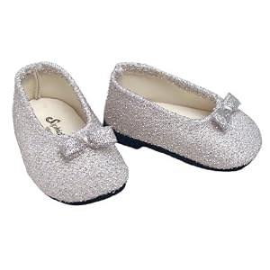 Silver Glitter Doll Dress Shoes fits American Girl 18 Inch Dolls