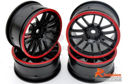 1/10 RC R/c Racing Touring DRIFT Car 14 Spoke Sporty Wheels Rims 4p Red / Black