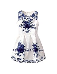 Floral Print Sleeveless Flared-Skirt Cotton Vintage Bandeau Neck Evening Dress/Party Dress 