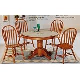 5pc Country Style Oak Finish Round Dining Table w Tile Top and Chairs Set by visiondecor Furniture