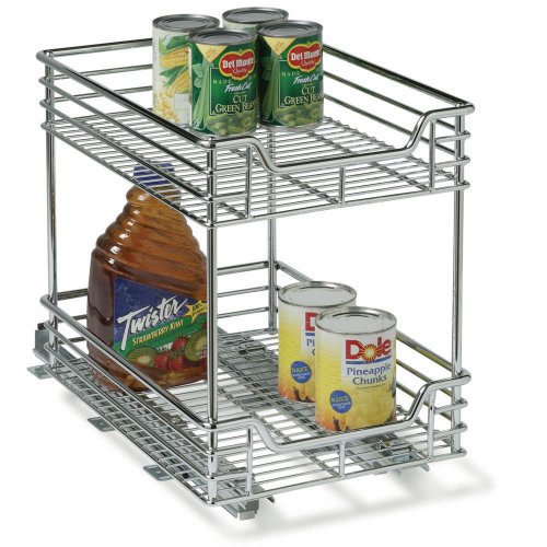 Household Essentials Glidez 2-Tier Chrome Sliding Cabinet Organizer, 10 1/2-Inch Wide