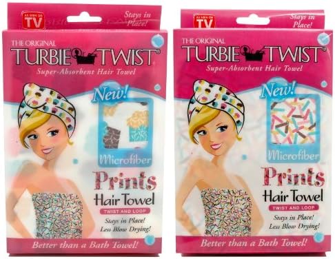 Turbie Twist Microfiber Hair Towel Wrap for Women and Men | 2 Pack | Bathroom Essential Accessories | Quick Dry Hair Turban for Drying Curly, Long & Thick Hair (Cupcakes, Sprinkles)
