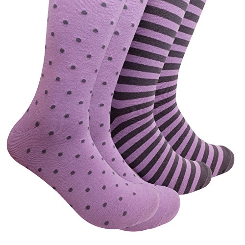 Sock Habit Mens Colorful Patterned Dress Socks Polka Dot Striped 2 Pair Purple Grey