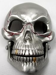 Skull with Moveable Jaw Enamel Pewter Belt Buckle