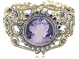 Lavender Cameo Lady Vintage Inspired Crystal Rhinestone Cuff Bracelet Bangle