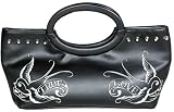 Lux De Ville Slingin Ink "True Love Sparrows" Clutch Tattoo Art Handbag Black Vinyl Purse Retro