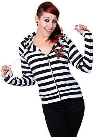 Nautical Rockabilly Black & White Striped Anchor - Boat Wheel Hoodie (L)