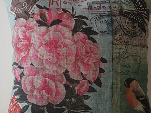 Decorative Cotton Linen Square Throw Pillow Case Cushion Cover Peony With Bird Pillowcase 18 "X18 "