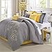 Chic Home 8-Piece Embroidery Comforter Set, Queen, Pink Floral Yellow