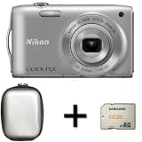 Nikon Coolpix S3300 Digital Camera - Silver + Case and 8GB Memory Card (16MP, 6x Optical Zoom) 2.7 inch LCD