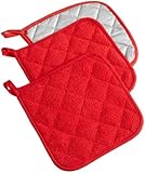 DII 100% Cotton, Machine Washable, Heat Resistant, Everyday Kitchen Basic, Terry Potholder, 7 x 7", Set of 3, Tango Red