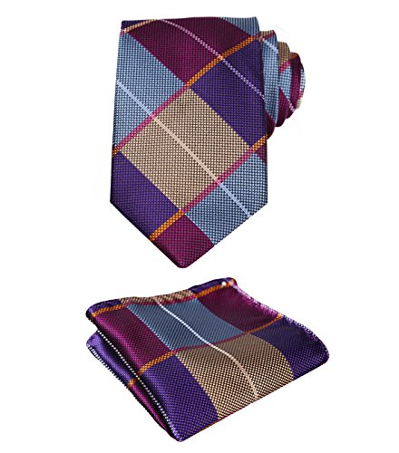 Setsense men s plaid jacquard woven tie necktie set 8.5…